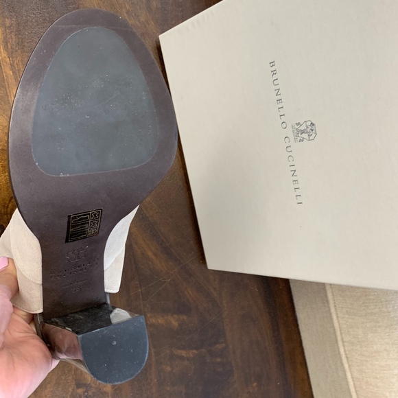 Brunello Cucinelli Grey Peep Toe Monili Suede Pump - Picture 3 of 5